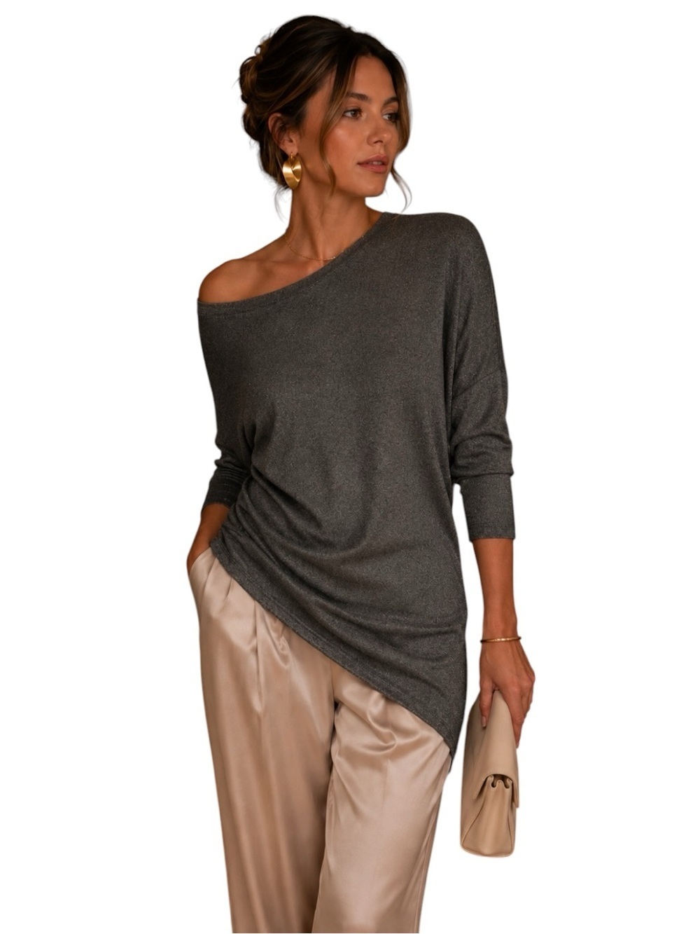 Oltre Asymmetrical Tunic Top Dark Metallic Gold Womens 8 Italian Evening Sparkle - Picture 7 of 11
